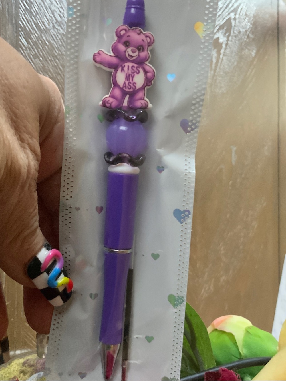 Purple Care Bear Adult language purple ink pen